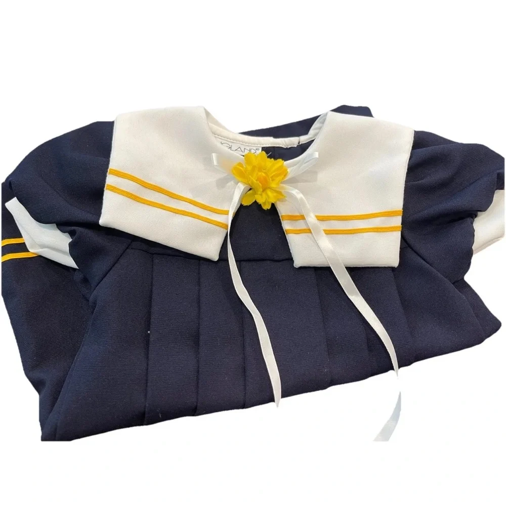 Youngland VTG 80s little‎ girls sailor dress size 2T nautical navy blue pleated